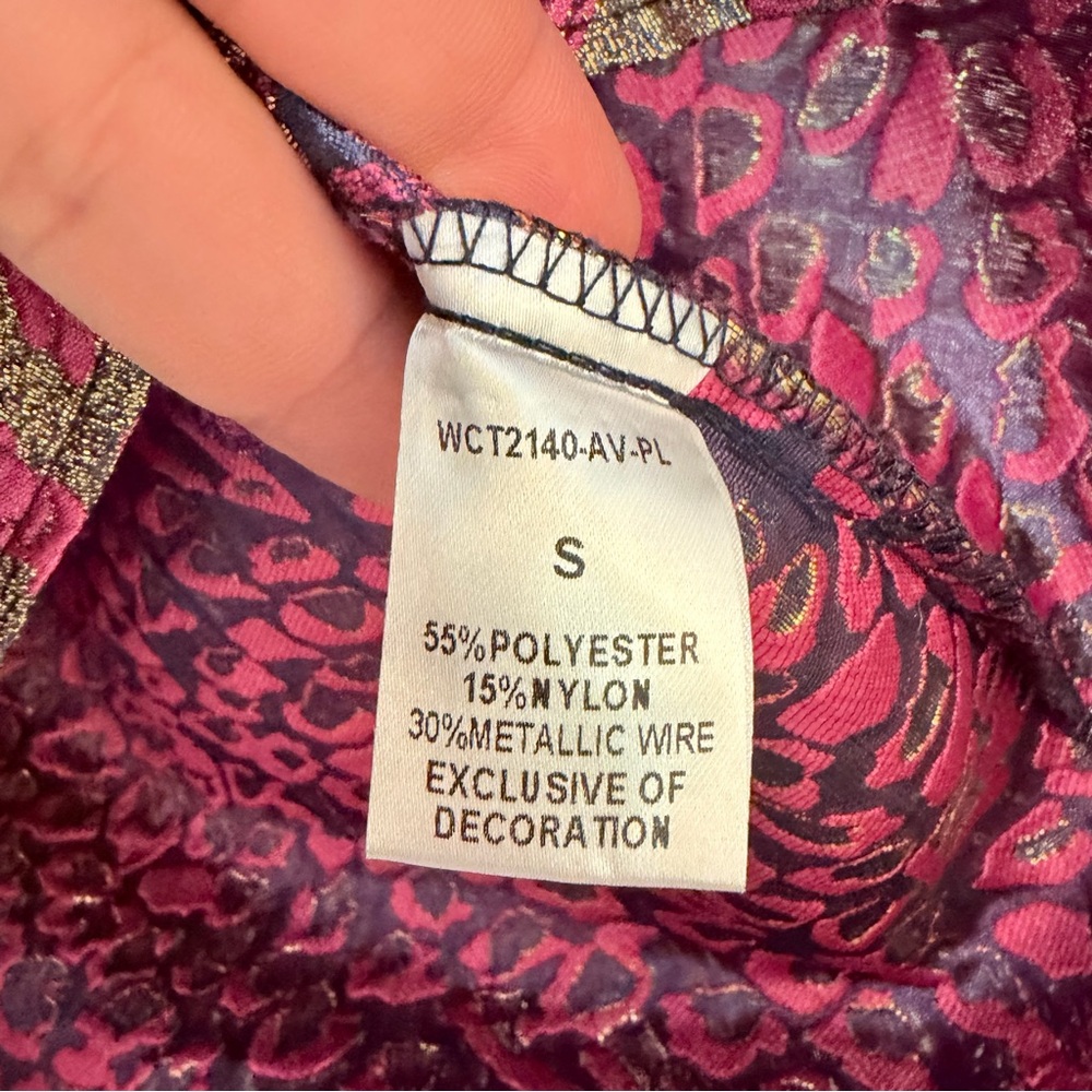 THML Metallic Pink Gold Animal-Print Puff-Sleeve Top - Picture 6 of 8